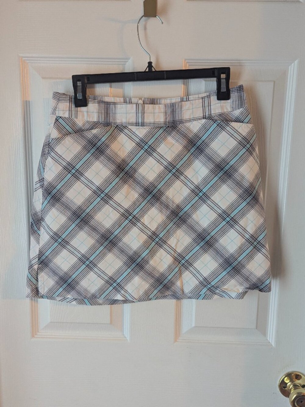 Lady Hagen plaid print skort in white black and aqua - 6